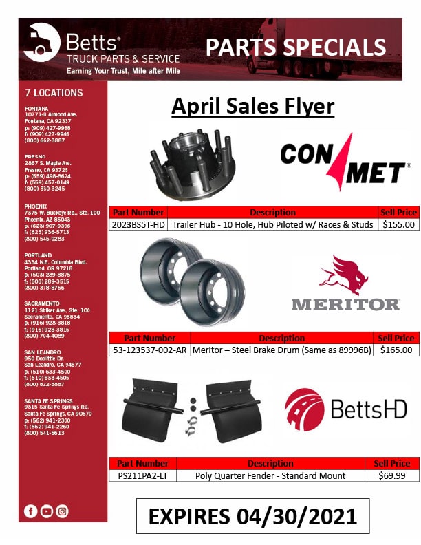 April 2021 Heavy Duty Parts Sale